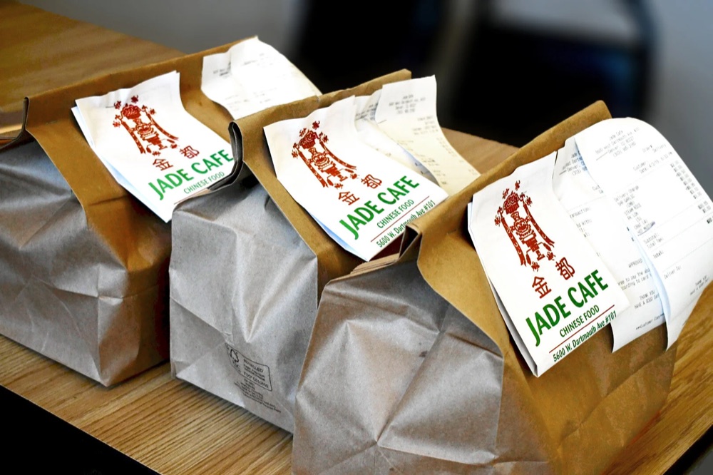 Fresh Jade Cafe carry-out order packaged and ready for pickup