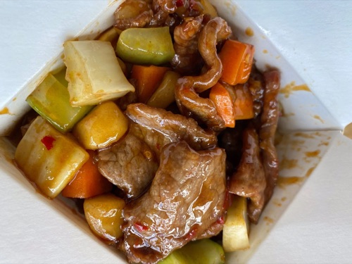 Kung Pao beef with peanuts and dried chiles